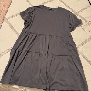 SHEIN Charcoal Gray Tiered Short-Sleeve Mini Dress
